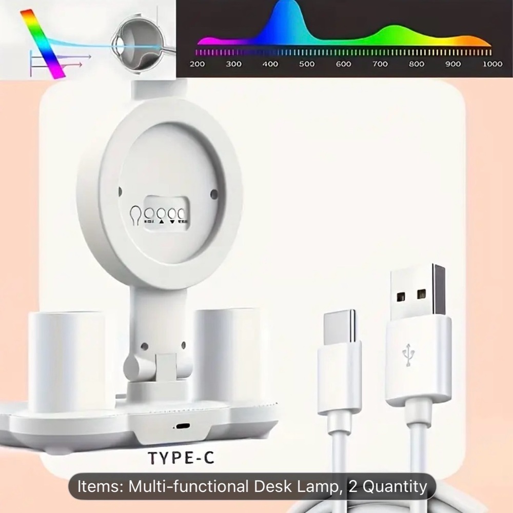 Smart Touch LED Desk Lamp with USB - Dual Head, Dimmable, Fan NIB - Picture 7 of 8